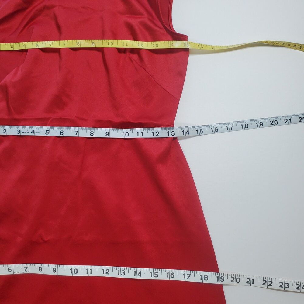 Ann Taylor Women’s Dress 0P Red Satin Midi Sheath Mock Neck Sleeveless - Picture 5 of 8